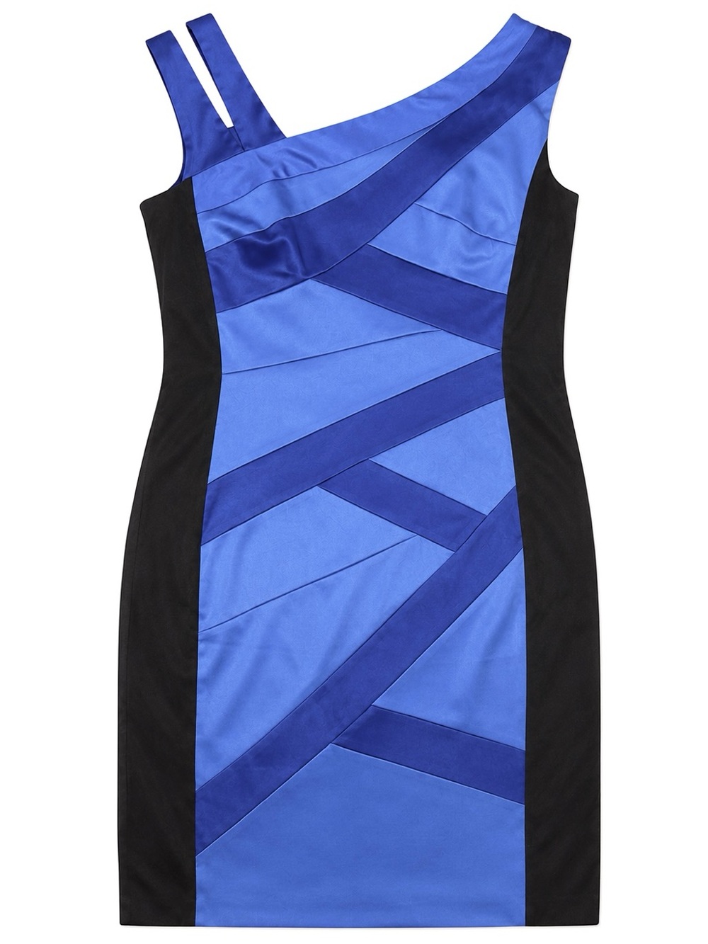 Sangria One Shoulder Colorblock Sheath Dress Blue Black Cocktail Sz 12 Midi Chic